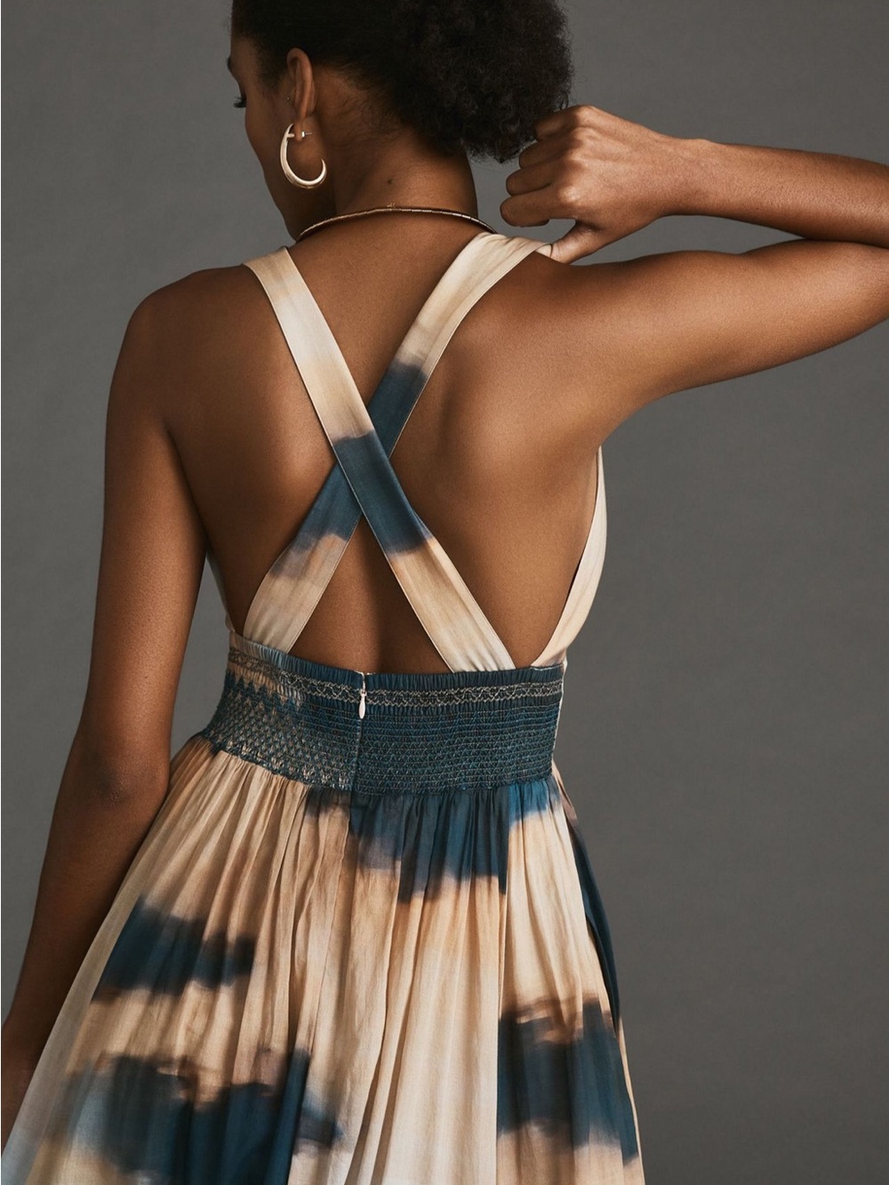 Tracy Reese Beige and Navy Tie-Dye Halter Maxi Dress - Picture 4 of 5